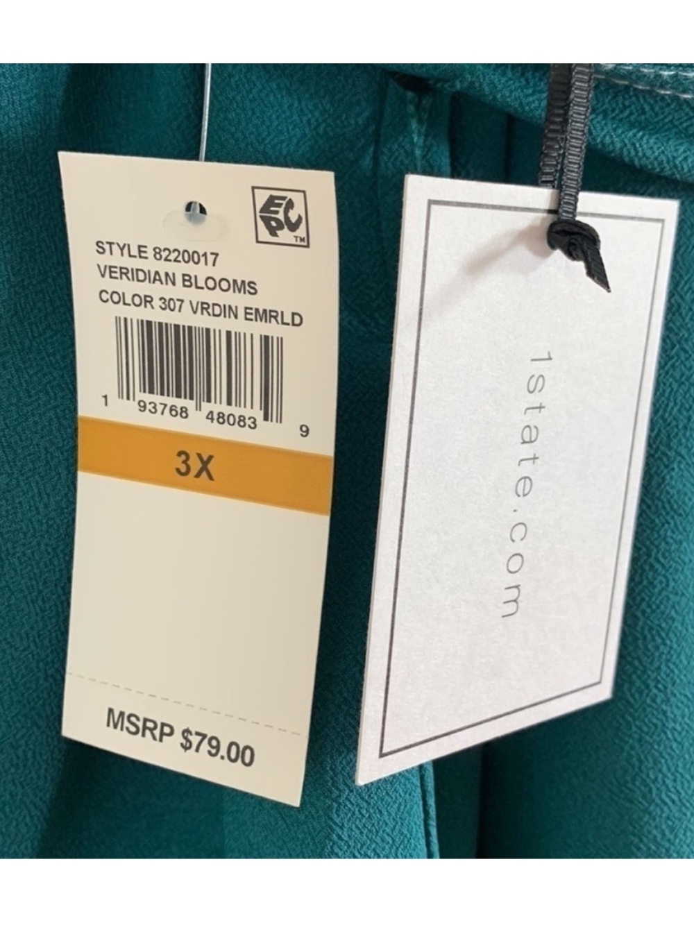 1. State Veridian Blooms Contrast Stitch Tie Waist Blouse. 3X. NWT. - Picture 3 of 8